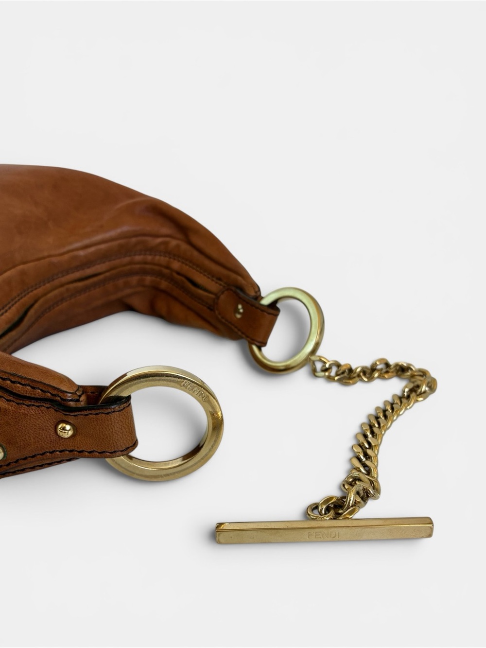 Fendi Tan Leather Shoulder Hobo with Gold Chain Accent - Picture 8 of 11